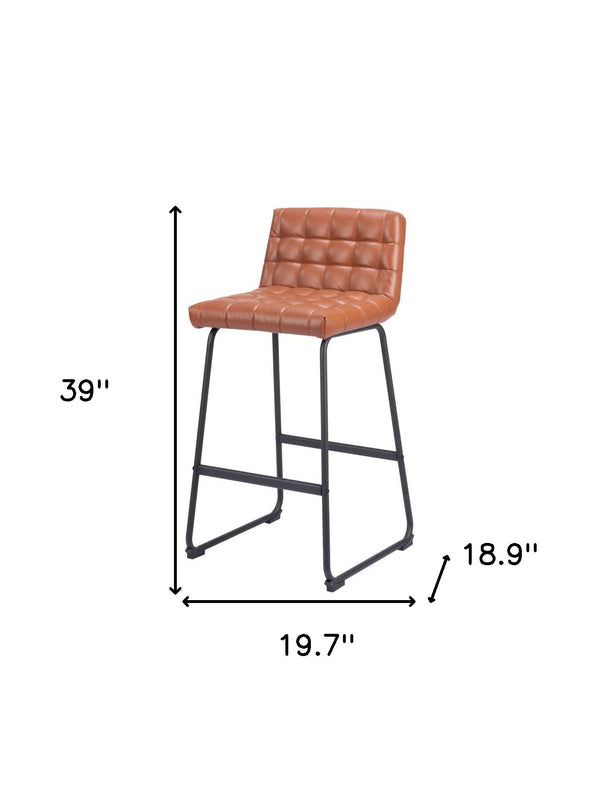Homeroots Set Of Two 30" Brown And Black Faux Leather And Steel Bar Height Bar Chairs   555750