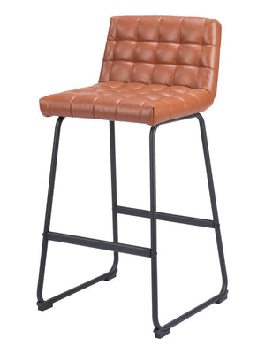 Homeroots Set Of Two 30" Brown And Black Faux Leather And Steel Bar Height Bar Chairs   555750