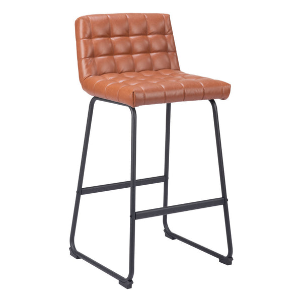 Homeroots Set Of Two 30" Brown And Black Faux Leather And Steel Bar Height Bar Chairs   555750