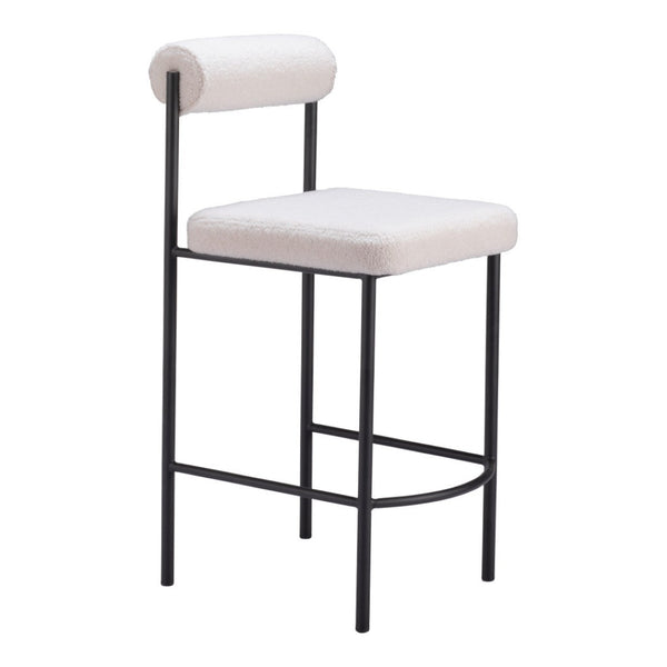 HomeRoots Set of Two Modern Ivory Faux Shearling Bar Chairs with Black Steel Frame for Stylish Dining Spaces 555751
