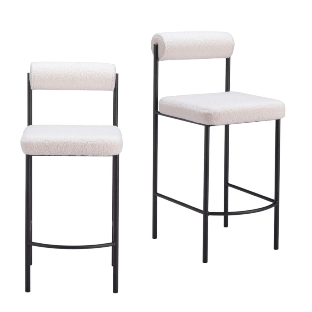 HomeRoots Set of Two Modern Ivory Faux Shearling Bar Chairs with Black Steel Frame for Stylish Dining Spaces 555751