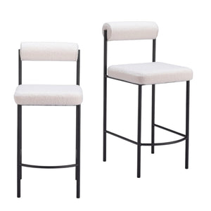 HomeRoots Set of Two Modern Ivory Faux Shearling Bar Chairs with Black Steel Frame for Stylish Dining Spaces 555751