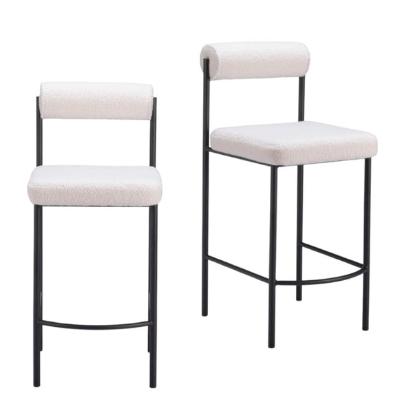 HomeRoots Set of Two Modern Ivory Faux Shearling Bar Chairs with Black Steel Frame for Stylish Dining Spaces 555751