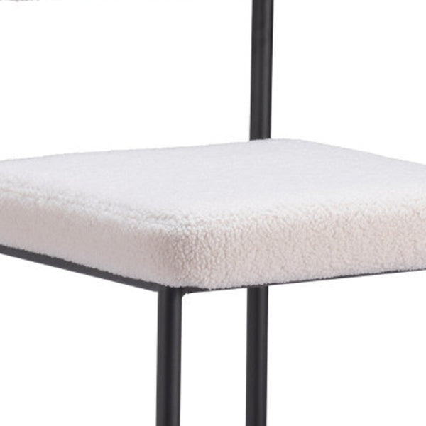 HomeRoots Set of Two Modern Ivory Faux Shearling Bar Chairs with Black Steel Frame for Stylish Dining Spaces 555751