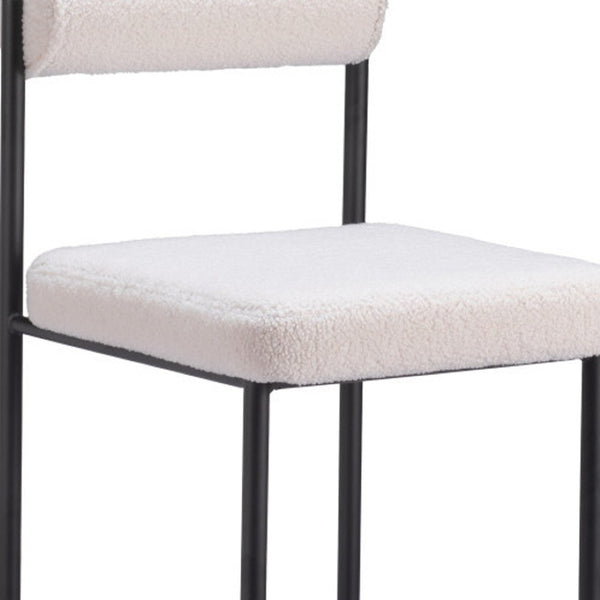 HomeRoots Set of Two Modern Ivory Faux Shearling Bar Chairs with Black Steel Frame for Stylish Dining Spaces 555751