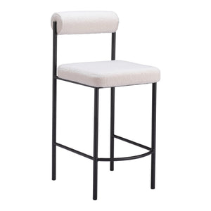 HomeRoots Set of Two Modern Ivory Faux Shearling Bar Chairs with Black Steel Frame for Stylish Dining Spaces 555751