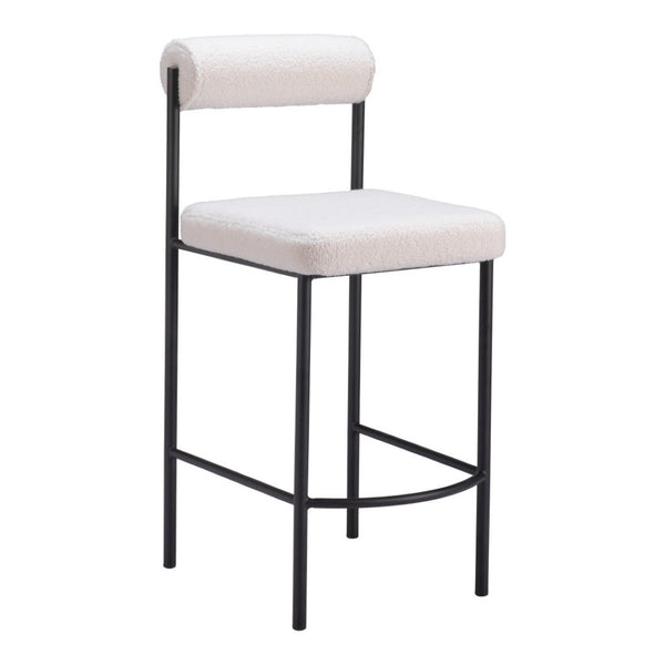 HomeRoots Set of Two Modern Ivory Faux Shearling Bar Chairs with Black Steel Frame for Stylish Dining Spaces 555751
