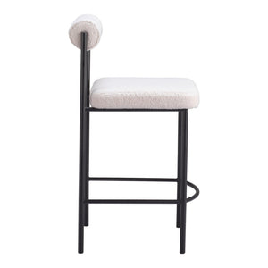 HomeRoots Set of Two Modern Ivory Faux Shearling Bar Chairs with Black Steel Frame for Stylish Dining Spaces 555751
