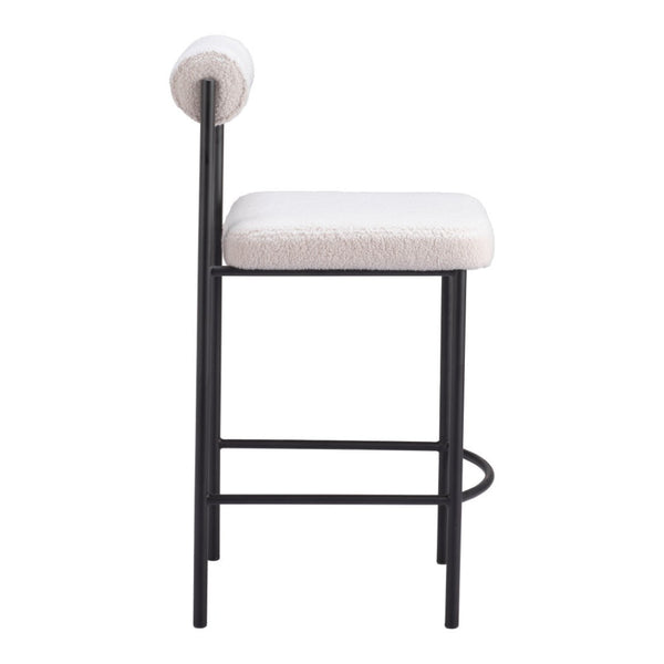 HomeRoots Set of Two Modern Ivory Faux Shearling Bar Chairs with Black Steel Frame for Stylish Dining Spaces 555751