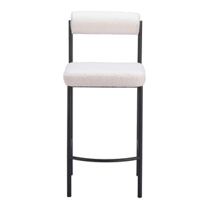 HomeRoots Set of Two Modern Ivory Faux Shearling Bar Chairs with Black Steel Frame for Stylish Dining Spaces 555751