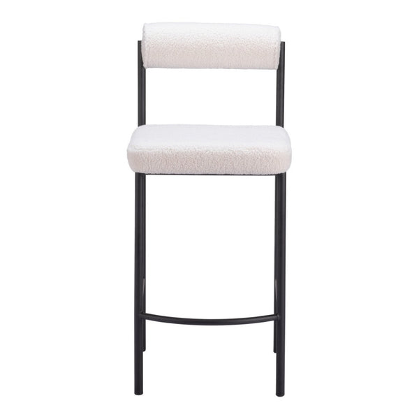 HomeRoots Set of Two Modern Ivory Faux Shearling Bar Chairs with Black Steel Frame for Stylish Dining Spaces 555751