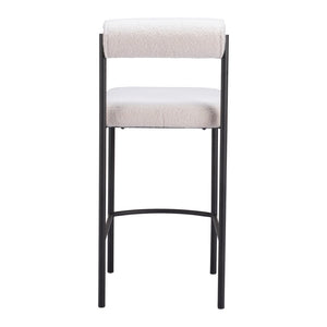 HomeRoots Set of Two Modern Ivory Faux Shearling Bar Chairs with Black Steel Frame for Stylish Dining Spaces 555751