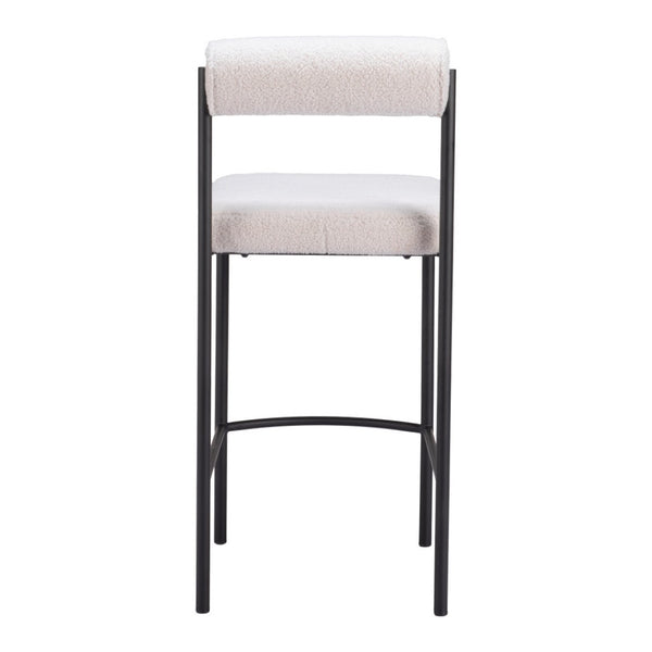 HomeRoots Set of Two Modern Ivory Faux Shearling Bar Chairs with Black Steel Frame for Stylish Dining Spaces 555751