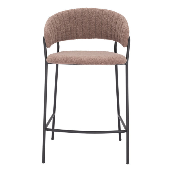 Homeroots Set Of Two 26" Brown And Black Shearling And Steel Low Back Counter Height Bar Chairs   555752