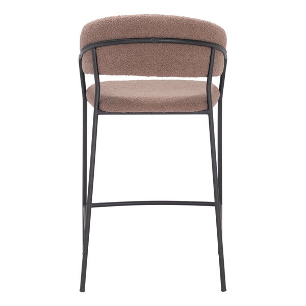 Homeroots Set Of Two 26" Brown And Black Shearling And Steel Low Back Counter Height Bar Chairs   555752