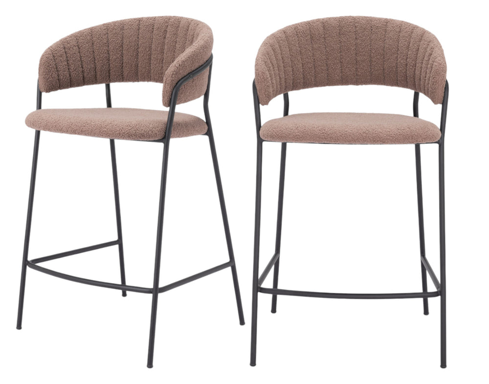Homeroots Set Of Two 26" Brown And Black Shearling And Steel Low Back Counter Height Bar Chairs   555752