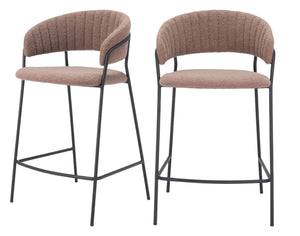 Homeroots Set Of Two 26" Brown And Black Shearling And Steel Low Back Counter Height Bar Chairs   555752