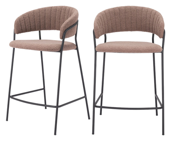 Homeroots Set Of Two 26" Brown And Black Shearling And Steel Low Back Counter Height Bar Chairs   555752
