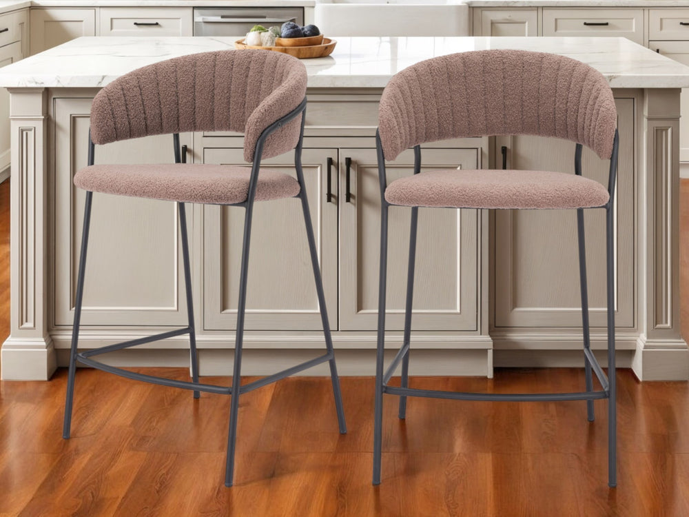 Homeroots Set Of Two 26" Brown And Black Shearling And Steel Low Back Counter Height Bar Chairs   555752