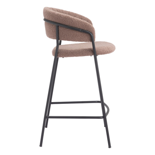 Homeroots Set Of Two 26" Brown And Black Shearling And Steel Low Back Counter Height Bar Chairs   555752