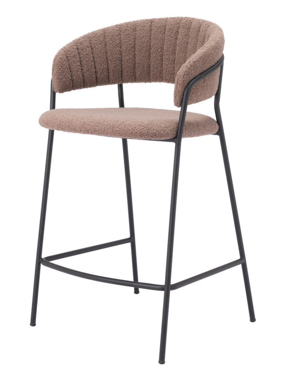 HomeRoots Set of Two Stylish 26" Brown Shearling & Black Steel Low Back Bar Chairs for Modern Spaces 555752