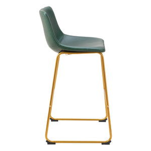 HomeRoots Set of Two Luxe Green Faux Leather Bar Chairs with Stylish Gold Steel Frame for Modern Spaces 555753