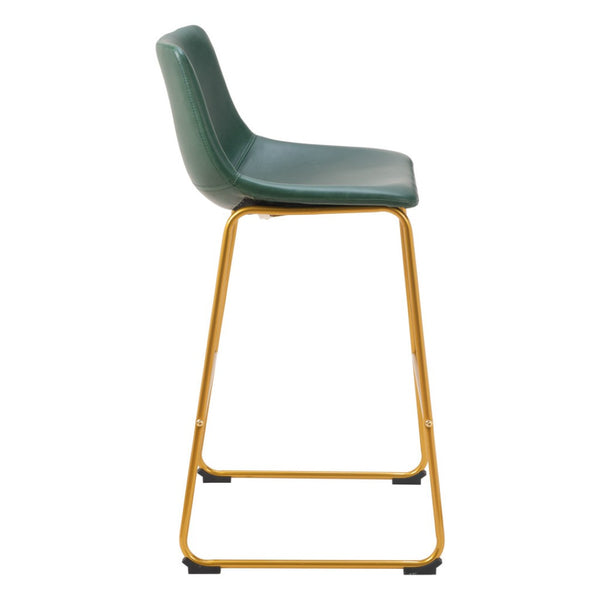 HomeRoots Set of Two Luxe Green Faux Leather Bar Chairs with Stylish Gold Steel Frame for Modern Spaces 555753