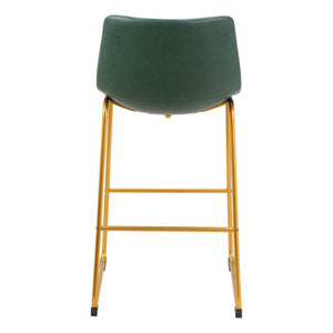 HomeRoots Set of Two Luxe Green Faux Leather Bar Chairs with Stylish Gold Steel Frame for Modern Spaces 555753