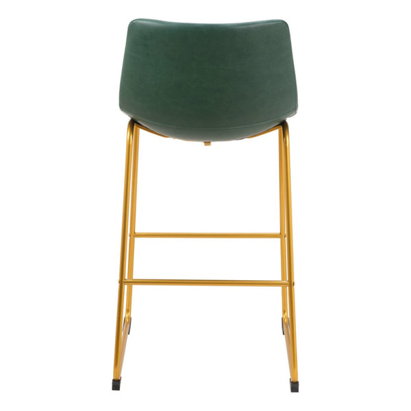 HomeRoots Set of Two Luxe Green Faux Leather Bar Chairs with Stylish Gold Steel Frame for Modern Spaces 555753
