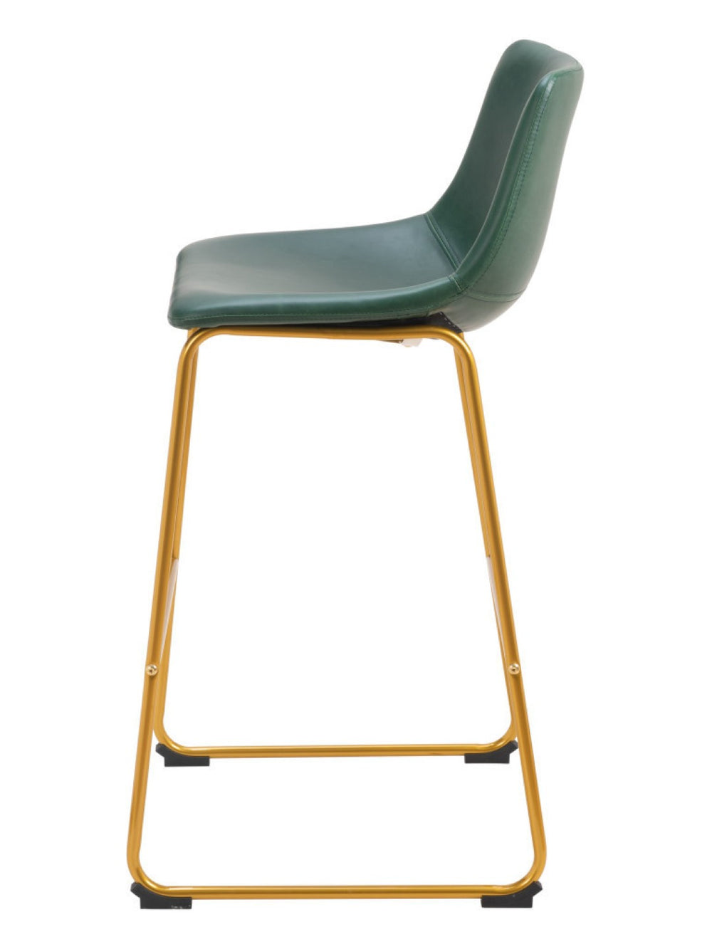 HomeRoots Set of Two Luxe Green Faux Leather Bar Chairs with Stylish Gold Steel Frame for Modern Spaces 555753