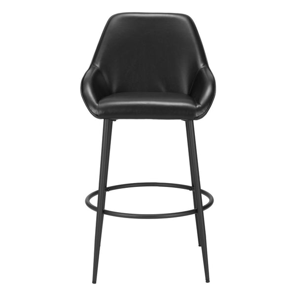 Homeroots Set Of Two 30" Black Faux Leather And Steel Bar Height Bar Chairs   555754