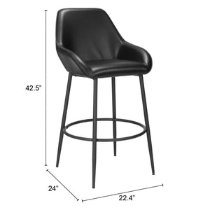 HomeRoots Set of Two Stylish 30" Black Faux Leather & Steel Bar Chairs for Modern Kitchen & Bar Use 555754