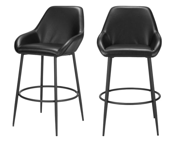 Homeroots Set Of Two 30" Black Faux Leather And Steel Bar Height Bar Chairs   555754