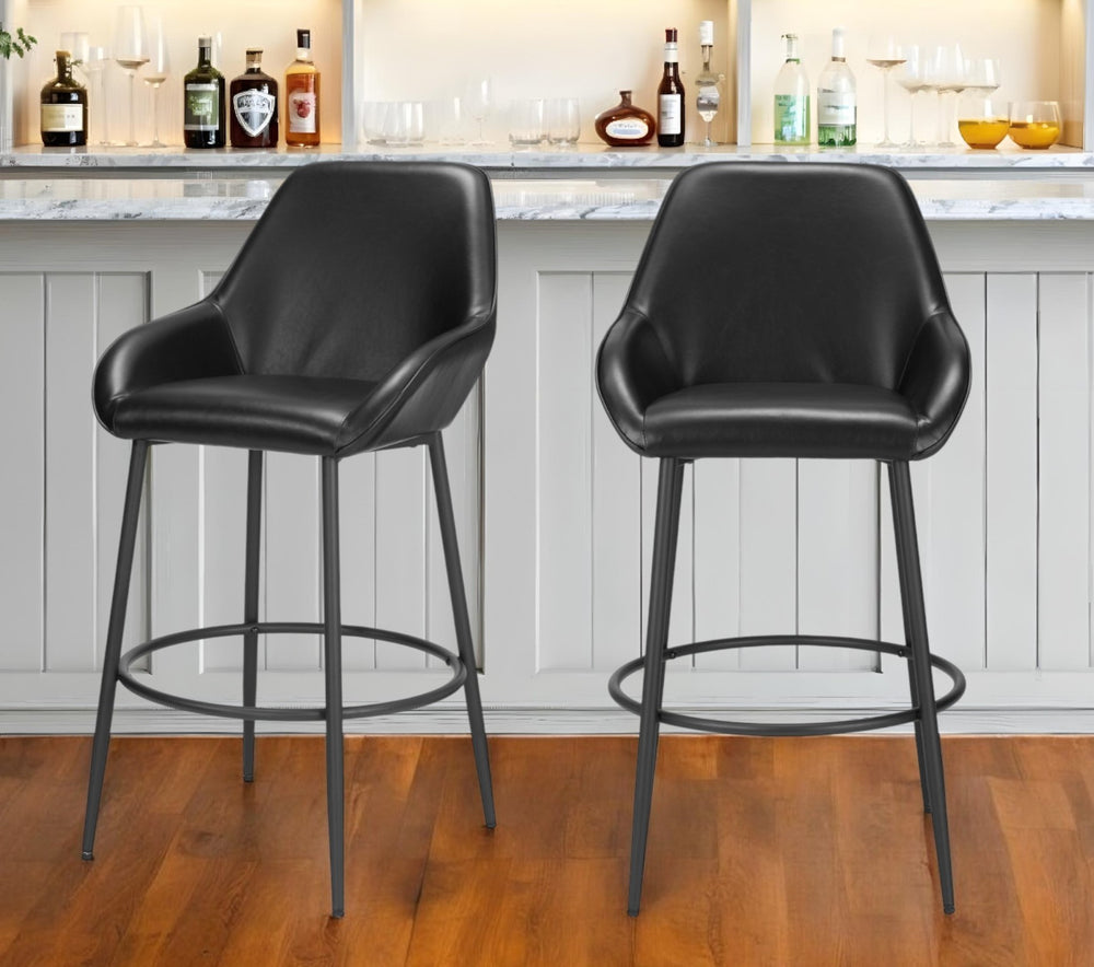 Homeroots Set Of Two 30" Black Faux Leather And Steel Bar Height Bar Chairs   555754