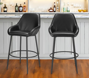 Homeroots Set Of Two 30" Black Faux Leather And Steel Bar Height Bar Chairs   555754