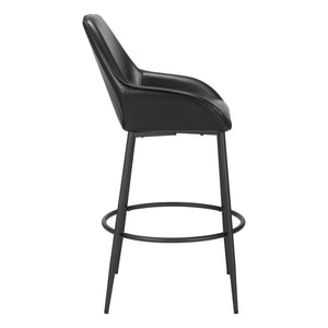 Homeroots Set Of Two 30" Black Faux Leather And Steel Bar Height Bar Chairs   555754