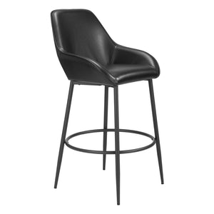 Homeroots Set Of Two 30" Black Faux Leather And Steel Bar Height Bar Chairs   555754