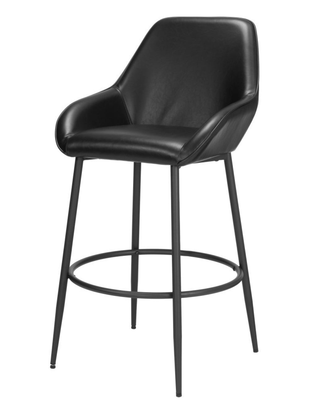 HomeRoots Set of Two Stylish 30" Black Faux Leather & Steel Bar Chairs for Modern Kitchen & Bar Use 555754