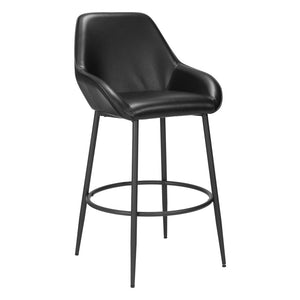 Homeroots Set Of Two 30" Black Faux Leather And Steel Bar Height Bar Chairs   555754