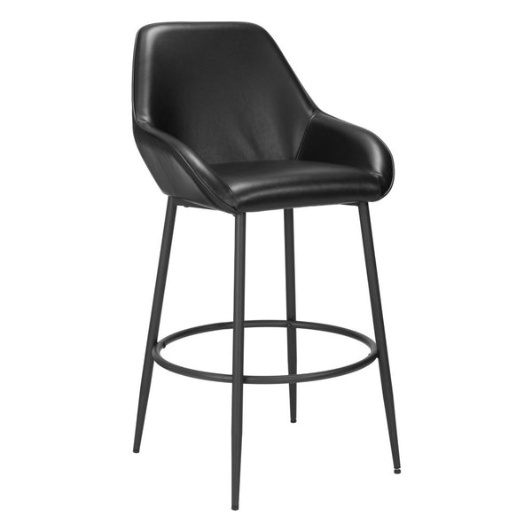 Homeroots Set Of Two 30" Black Faux Leather And Steel Bar Height Bar Chairs   555754