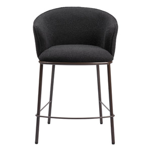 Homeroots 26" Black And Bronze Shearling And Steel Counter Height Bar Chair   555755