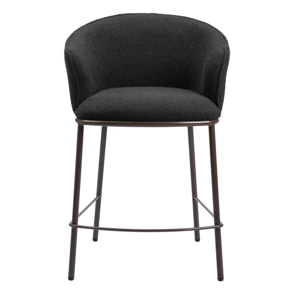 Homeroots 26" Black And Bronze Shearling And Steel Counter Height Bar Chair   555755