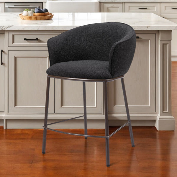 Homeroots 26" Black And Bronze Shearling And Steel Counter Height Bar Chair   555755