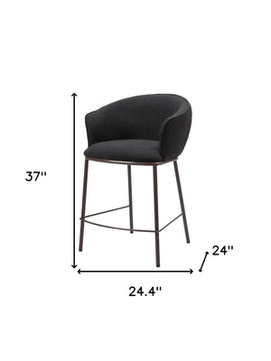 Homeroots 26" Black And Bronze Shearling And Steel Counter Height Bar Chair   555755