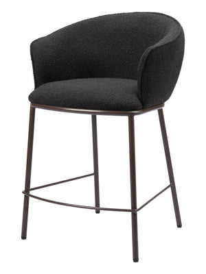 Homeroots 26" Black And Bronze Shearling And Steel Counter Height Bar Chair   555755