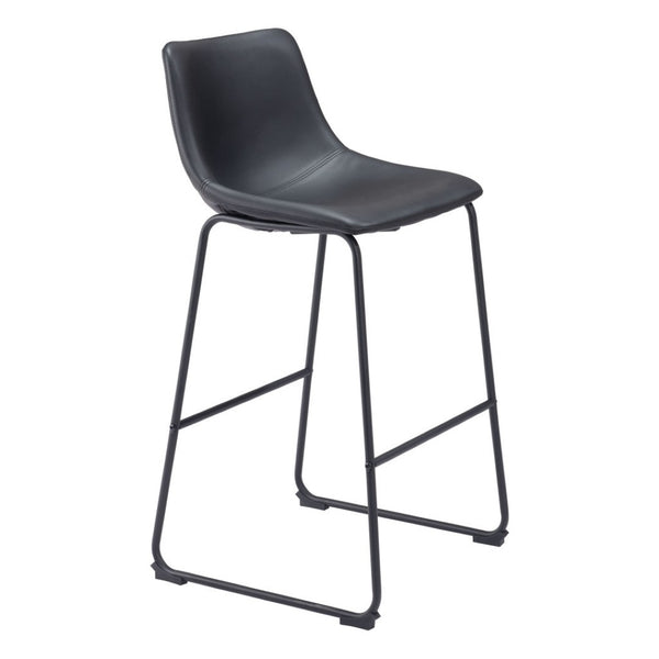 HomeRoots Set of Two Modern Black Faux Leather Bar Chairs with Steel Frame for Stylish Comfort and Support 555756