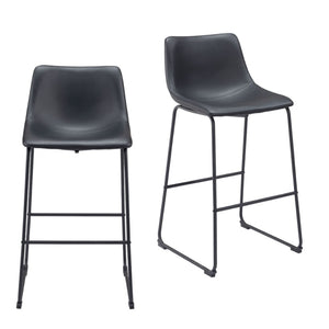 HomeRoots Set of Two Modern Black Faux Leather Bar Chairs with Steel Frame for Stylish Comfort and Support 555756