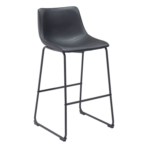 HomeRoots Set of Two Modern Black Faux Leather Bar Chairs with Steel Frame for Stylish Comfort and Support 555756