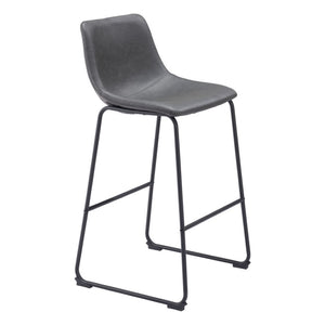 HomeRoots Set of Two Modern Charcoal Faux Leather Bar Chairs with Steel Base for Kitchen & Dining Comfort 555757