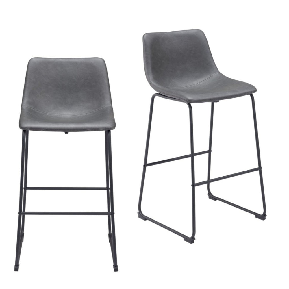 HomeRoots Set of Two Modern Charcoal Faux Leather Bar Chairs with Steel Base for Kitchen & Dining Comfort 555757